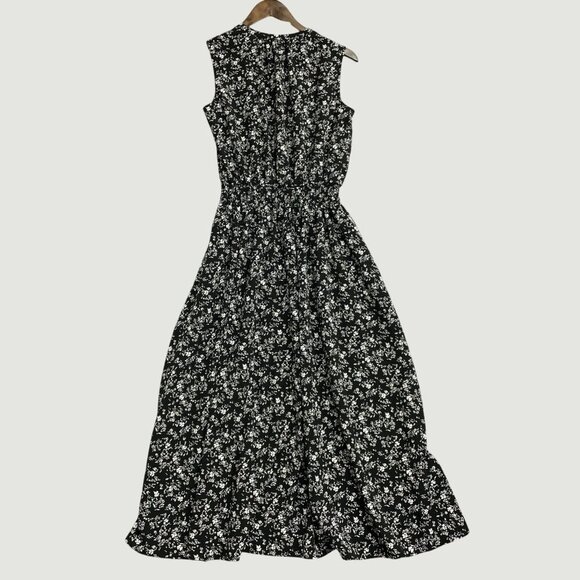 Uniqlo Sleeveless Black & White Floral Midi Dress Polyester M0076 - Picture 2 of 11